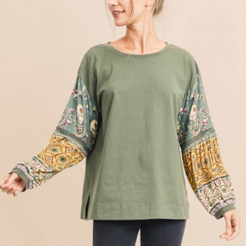 COTTON BLEU - Long Sleeve Top with Lace Detail